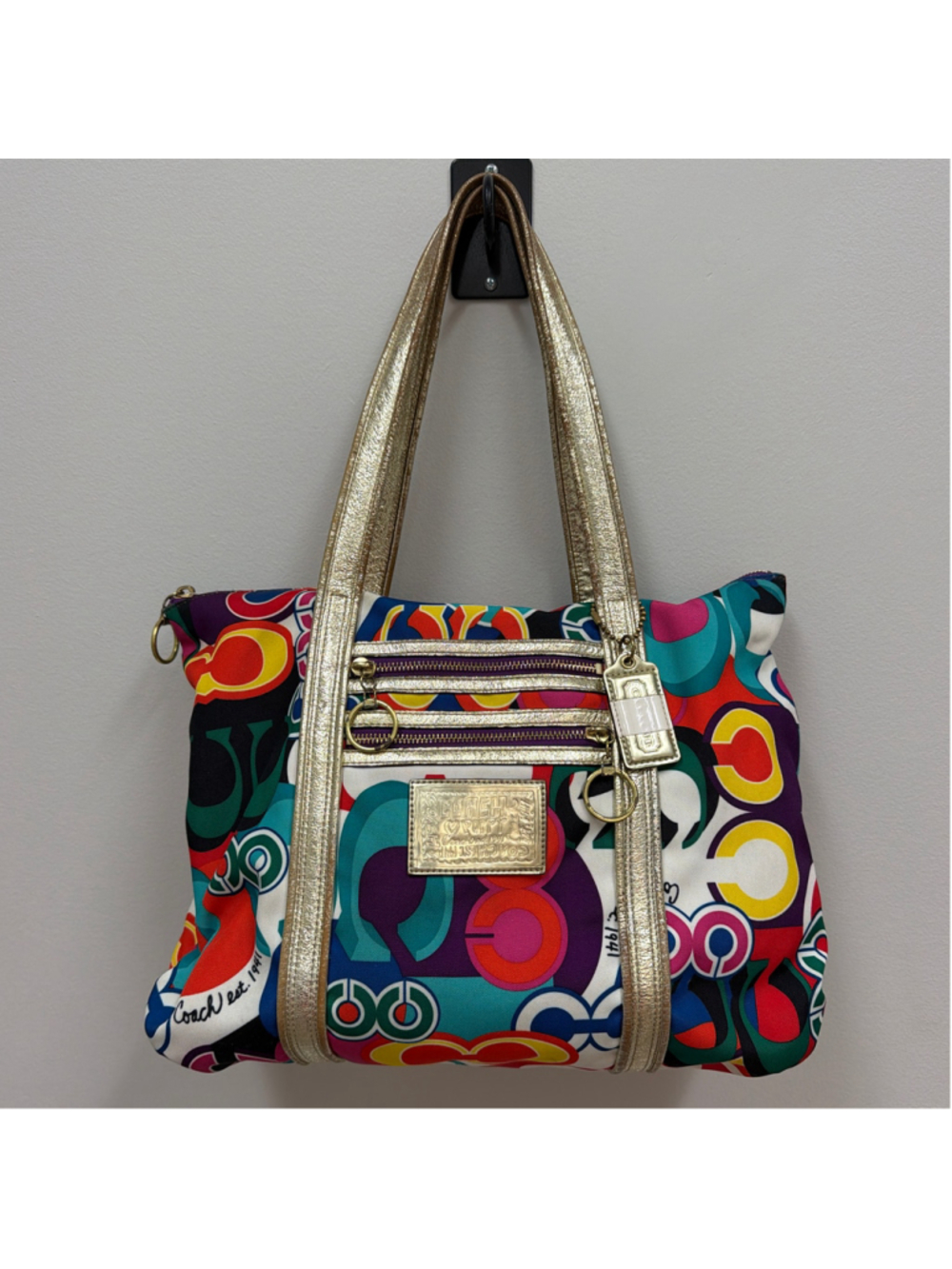 Coach Poppy Pop C Glam Tote 13839 Multicolor Gold Y2K 2009 Shoulder Bag!